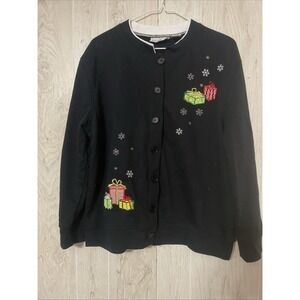 Vintage‎ Speculation Cardigan Sweatshirt Large Petite Womens Blue Presents